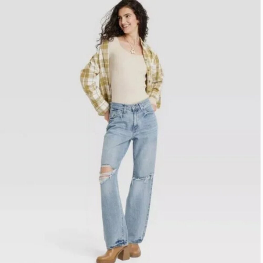 Women's Mid-Rise 90's Baggy Jeans - Universal Thread Medium Wash 4L LONG - Picture 4 of 6